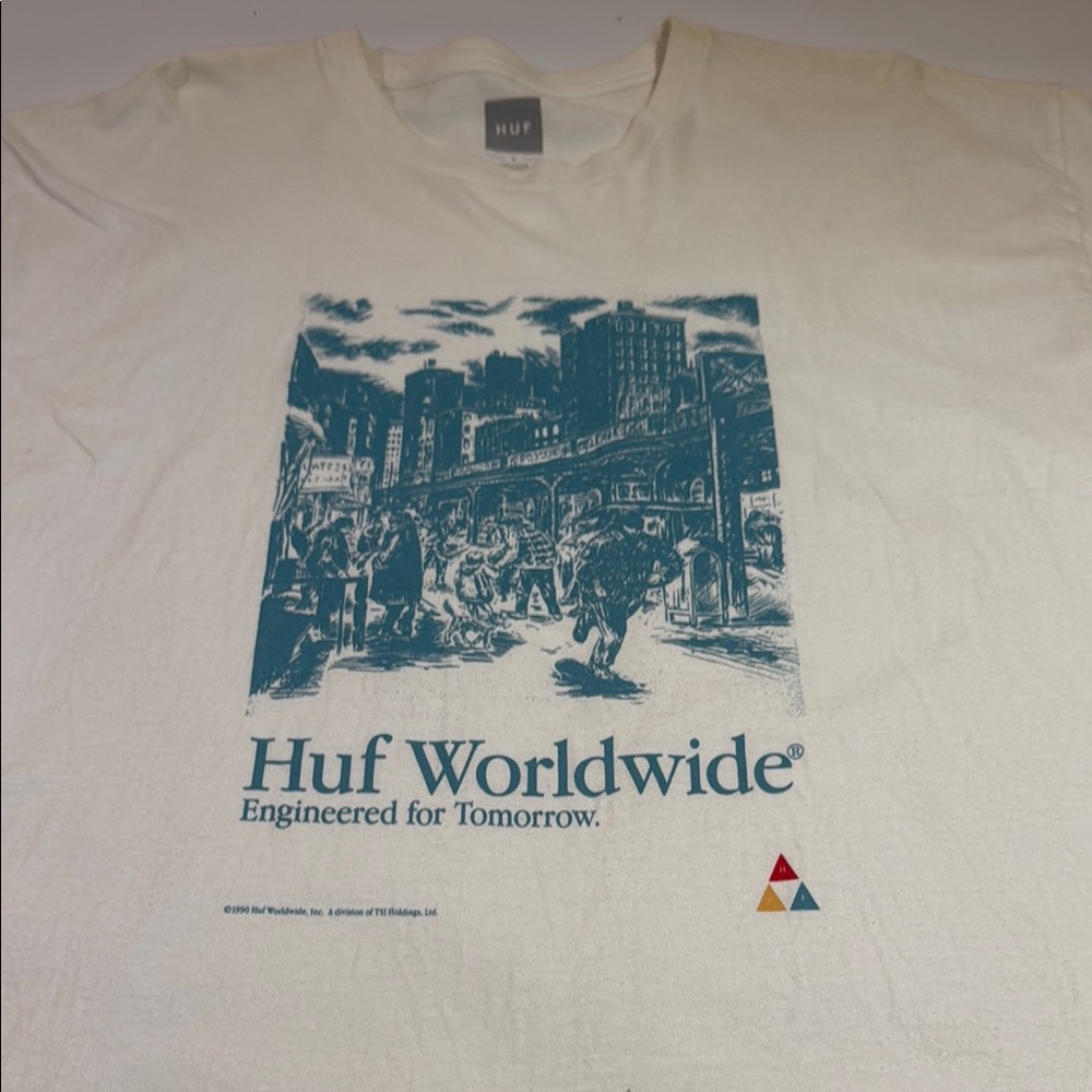 HUF Cream and Blue Short Sleeve Tee